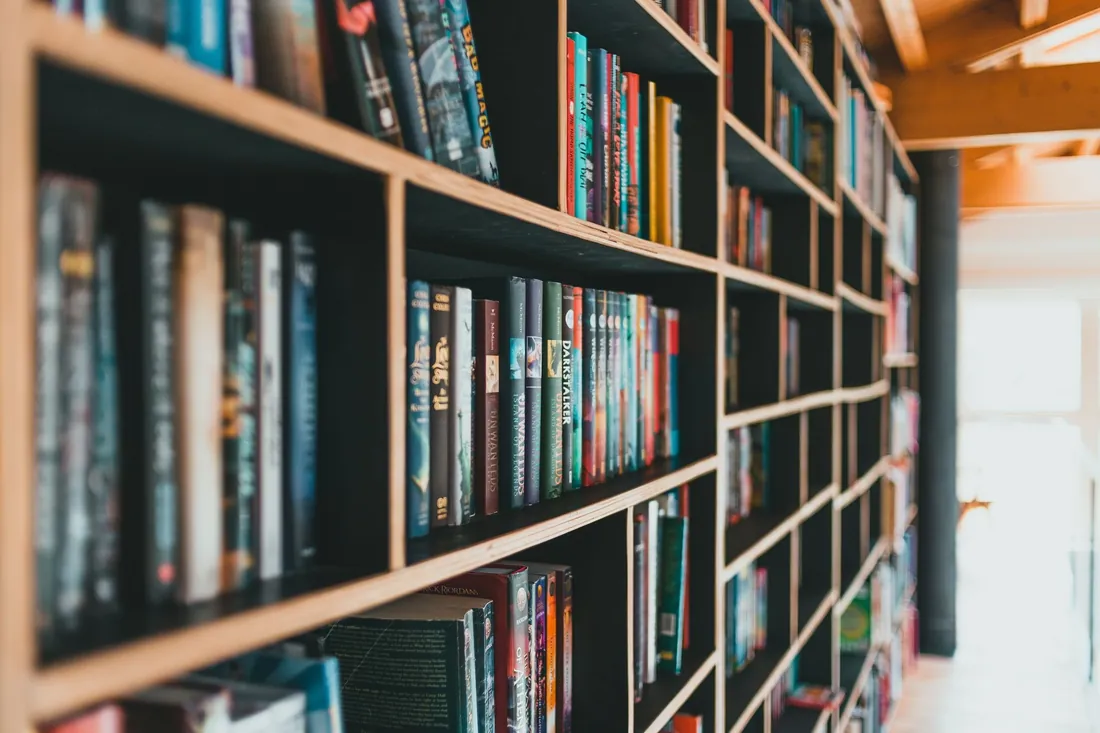 Floor-to-ceiling library shelving